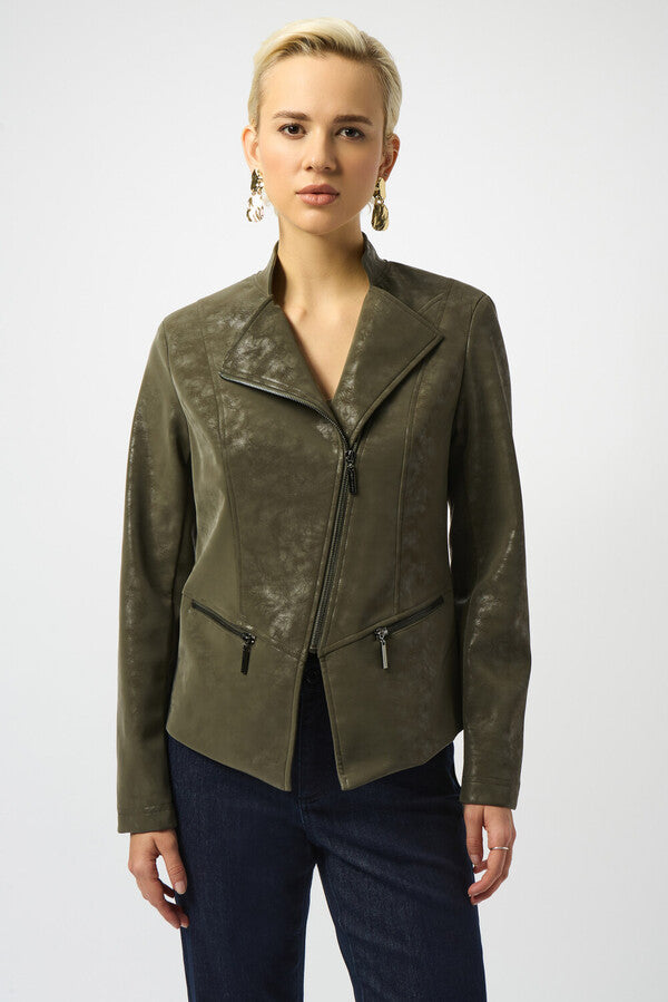 Joseph Ribkoff Foiled Suede Jacket In Green 241909 Col 4203
