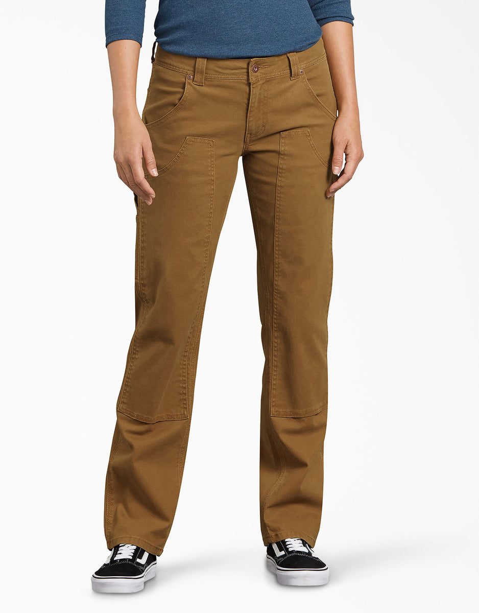 Dickies Women's Pocketed Zippered Carpenter High Rise Straight leg Pants Brown Size 13-31